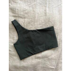 Girlfriend Collective Bianca One Shoulder Bra in Moss - sz medium